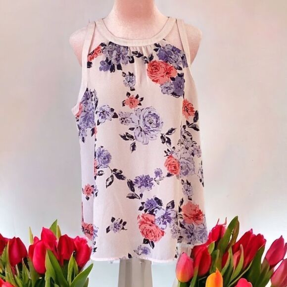 CANDIES SLEEVELESS TOP BLOUSE ALL OVER FLORAL PRINT MEDIUM - Picture 1 of 8